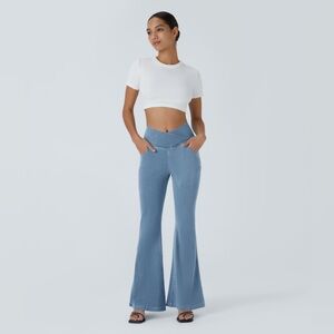 Halara High Waisted Crossover Stretch Wide Leg Jeans